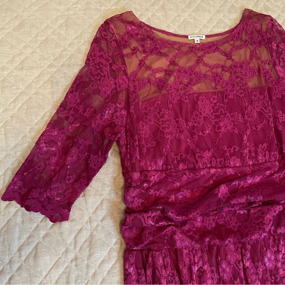 Kiyonna Floral Luna Lace Overlay Berry Pink Cocktail Dress Plus size 3 - Picture 6 of 14